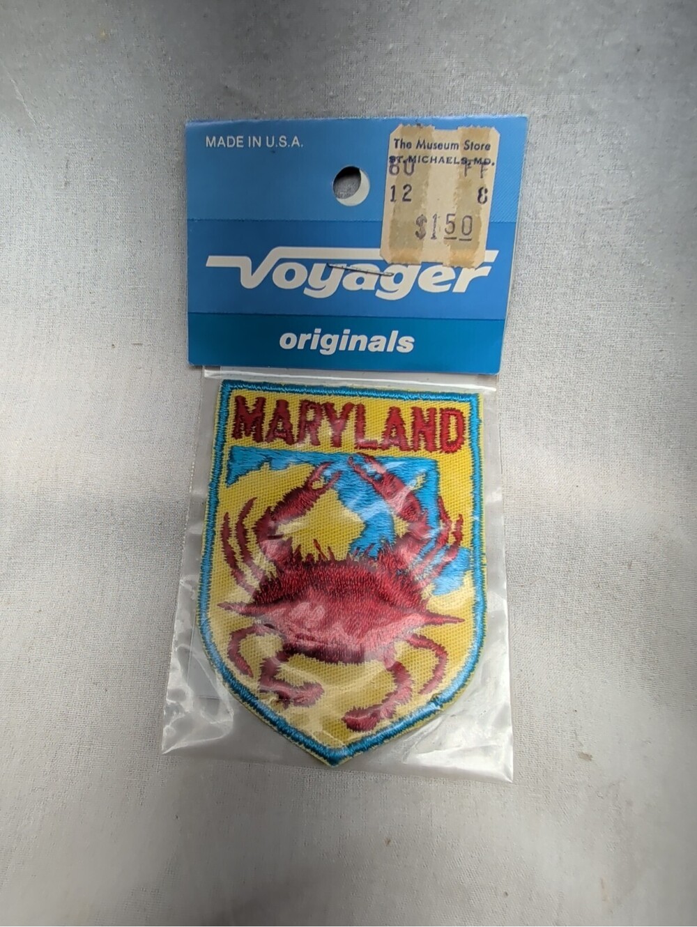 Vtg NEW Voyager MARYLAND Embroidered Sew On Patch 2.75" USA Made Crab